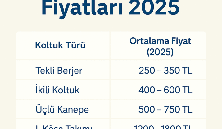 2025 koltuk yıkama fiyat tablosu
